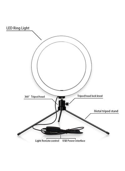 مصباح حلقي LED للطاولة مع حامل ثلاثي القوائم باللون الأسود