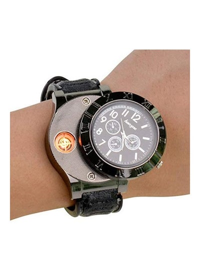Men's Leather Analog Watch With Electronic Lighter f665