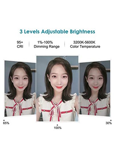 حلقة إضاءة LED للتصوير الفوتوغرافي بقدرة 3000.0 مللي أمبير في الساعة مع حامل ثلاثي القوائم أسود/أبيض