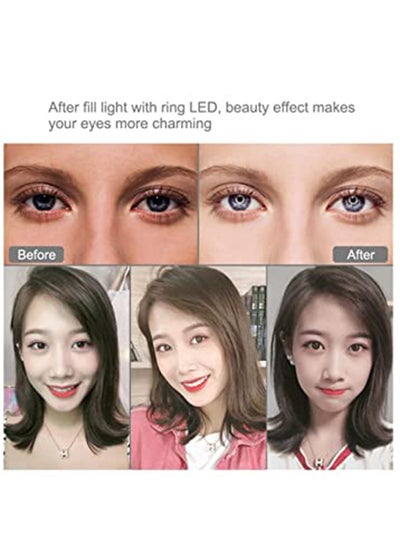 حلقة إضاءة LED للتصوير الفوتوغرافي بقدرة 3000.0 مللي أمبير في الساعة مع حامل ثلاثي القوائم أسود/أبيض