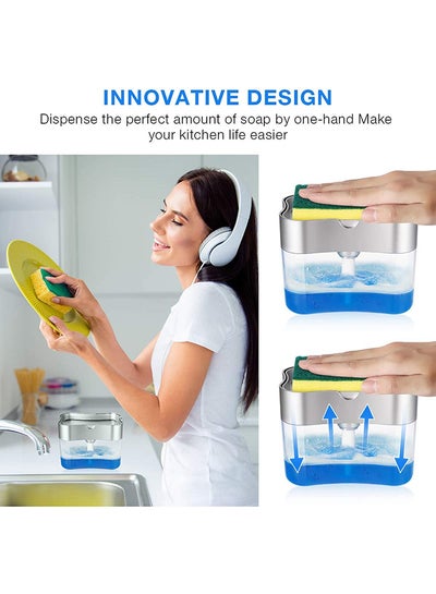 2-in-1 Dishwasher Soap Dispenser With Sponge Multicolor -cm