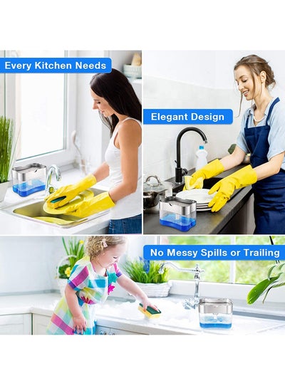 2-in-1 Dishwasher Soap Dispenser With Sponge Multicolor -cm