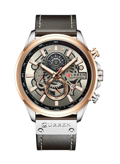 Men's Waterproof Geniune Leather BAnd Chronograph Quartz Watch 8380 - 48 mm - Dark Grey