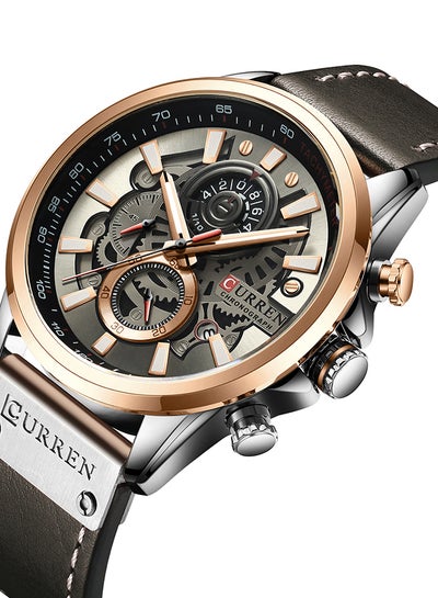 Men's Waterproof Geniune Leather BAnd Chronograph Quartz Watch 8380 - 48 mm - Dark Grey