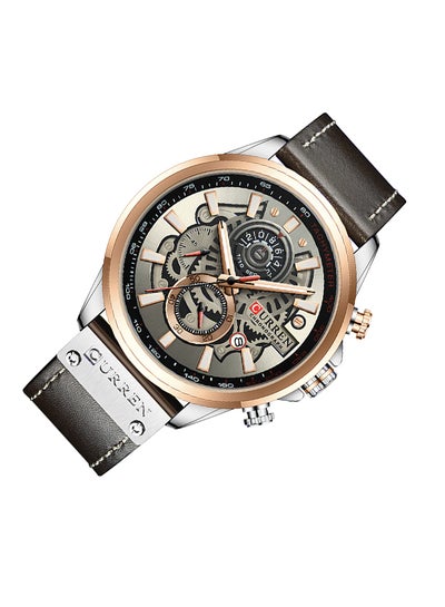 Men's Waterproof Geniune Leather BAnd Chronograph Quartz Watch 8380 - 48 mm - Dark Grey