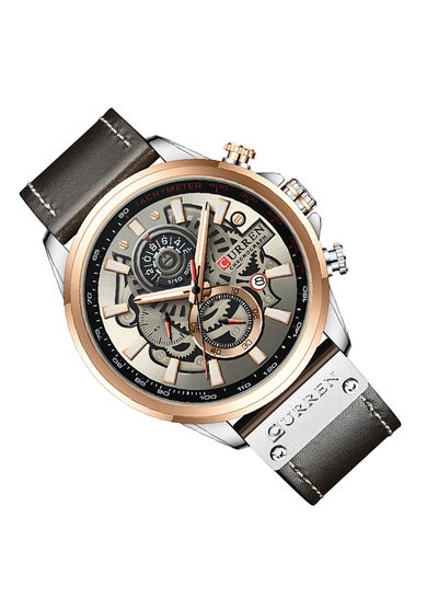 Men's Waterproof Geniune Leather BAnd Chronograph Quartz Watch 8380 - 48 mm - Dark Grey