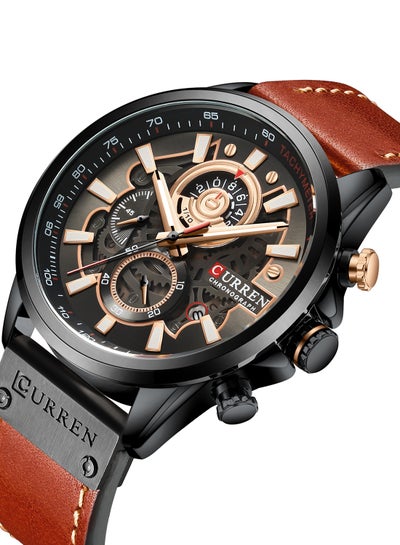 Men's Waterproof Geniune Leather BAnd Chronograph Quartz Watch 8380 - 48 mm - Orange