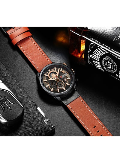 Men's Waterproof Geniune Leather BAnd Chronograph Quartz Watch 8380 - 48 mm - Orange