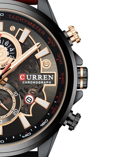 Men's Waterproof Geniune Leather BAnd Chronograph Quartz Watch 8380 - 48 mm - Orange