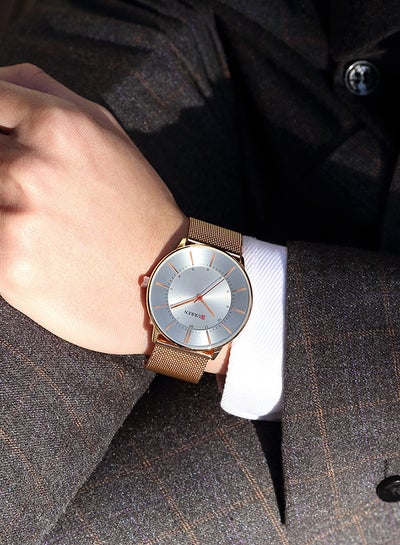 Men's Waterproof Stainless Steel Mesh BAnd Casual Quartz Watch 8303 - 41 mm - Rose Gold