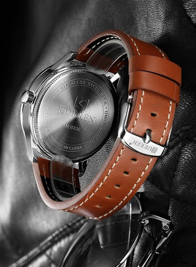 Men's Waterproof Geniune Leather BAnd With CalAnder Casual Quartz Watch 8330 - 48 mm - Orange