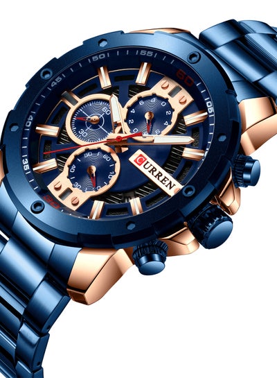 Men's Chronograph Waterproof Stainless Steel BAnd Casual Quartz Watch 8336 - 49 mm - Blue
