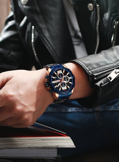Men's Chronograph Waterproof Stainless Steel BAnd Casual Quartz Watch 8336 - 49 mm - Blue