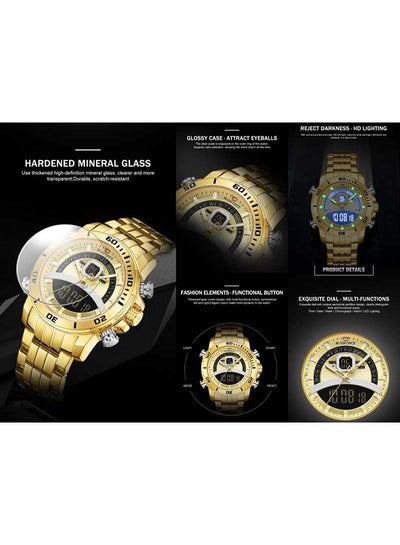 Men's Stainless Steel Analog & Digital Wrist Watch NF9181S G/G - 45 mm - Gold