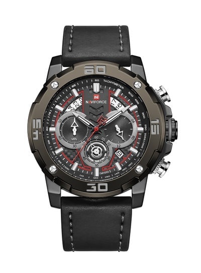 Men's Leather Chronograph Wrist Watch NF9175 B/B/B - 47 mm - Black