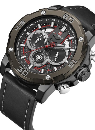 Men's Leather Chronograph Wrist Watch NF9175 B/B/B - 47 mm - Black