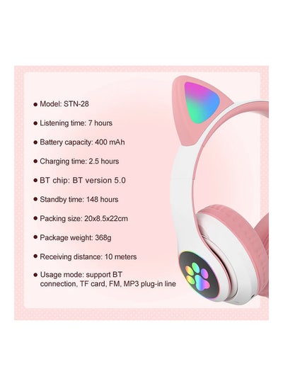 Over Ear Music Glowing Cat Ear Headphones Pink
