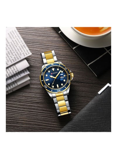 Men's Quartz Classic Wrist Watch J-4897G-BL - 47 mm - Silver/Gold