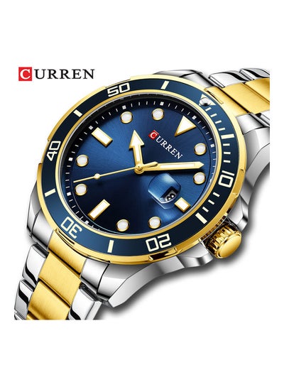 Men's Quartz Classic Wrist Watch J-4897G-BL - 47 mm - Silver/Gold