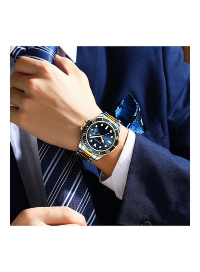 Men's Quartz Classic Wrist Watch J-4897G-BL - 47 mm - Silver/Gold