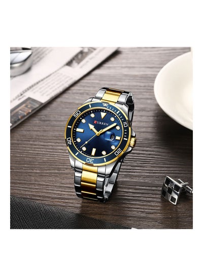 Men's Quartz Classic Wrist Watch J-4897G-BL - 47 mm - Silver/Gold