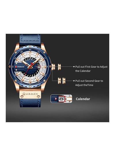 Men's Quartz Wrist Watch Leather Strap - 48 mm - Blue