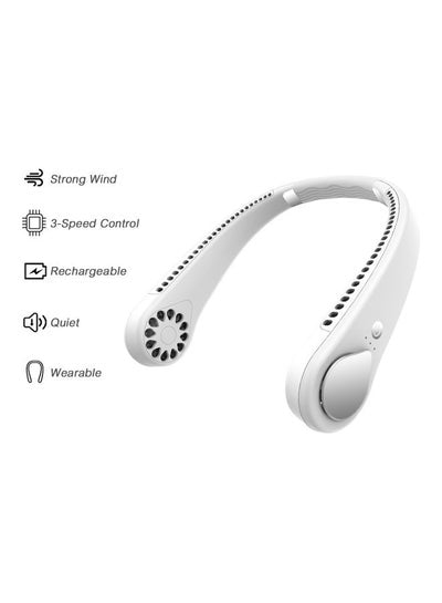Portable Neck Hanging Hands-Free Bladeless Rechargeable Fan S0-1037 White