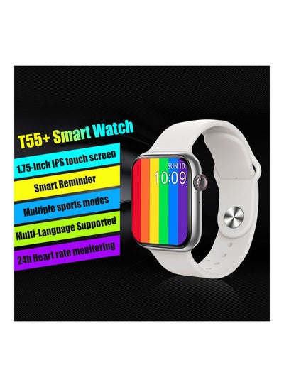 ساعة T55+ رياضية بسوار ذكي وشاشة لمس IPS مقاس 1.75 بوصة BT4.0 لتعقب اللياقة البدنية أبيض