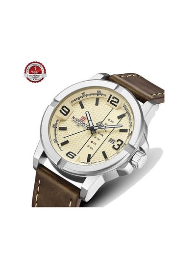 ساعة أنالوج جلدية للرجال 9177-SB-Bn - 44 ملم - بني