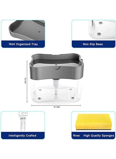 Monico Sink Soap Dispenser Dishwashing Soap Dispensersanitizer Dispenser Sponge Holder 2 In1Dish Soap Dispenser Caddycountertop Soap Dispensersoap Pump Dispenser Grey