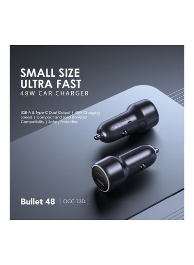 Bullet 48 Car Charger Dual Ports USB-A And Type C Black