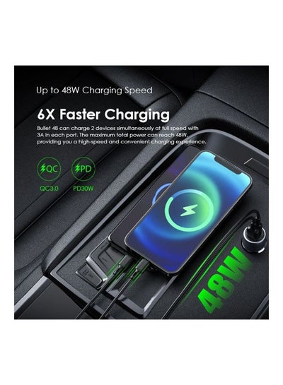 Bullet 48 Car Charger Dual Ports USB-A And Type C Black