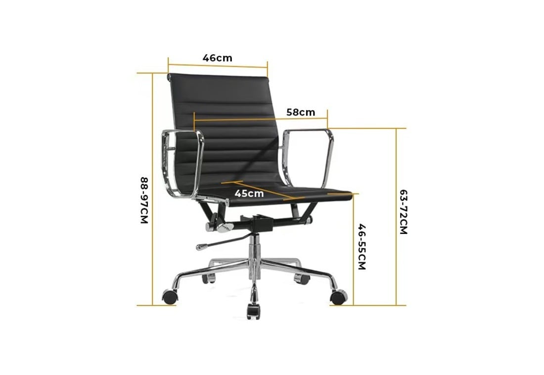 AMFAH Meeting Chair – Medium Back Ergonomic Office Chair | Chrome Iron Frame, Heavy Duty Mechanism & Aluminium Alloy Base | Conference, Desk & Home Office Chair | Black
