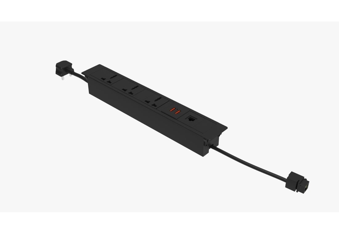 AMFAH Straight PDU Power Strip – Versatile Leisure Series | Multi-Plug Extension Socket with 3 Universal Sockets, 2 USB Chargers, 1 CAT6 Port | Wall Adapter for Home, Office & Conference Table