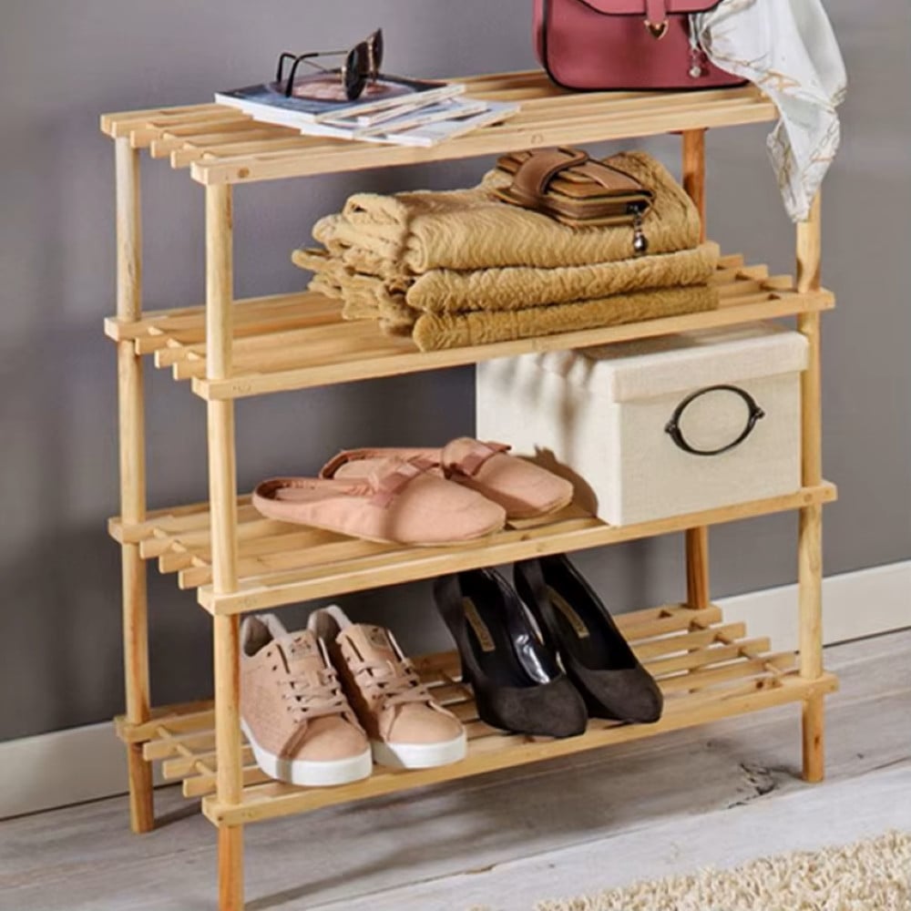 Wooden Bamboo Shoe Rack 4-Tier For for Entryway Hallway
