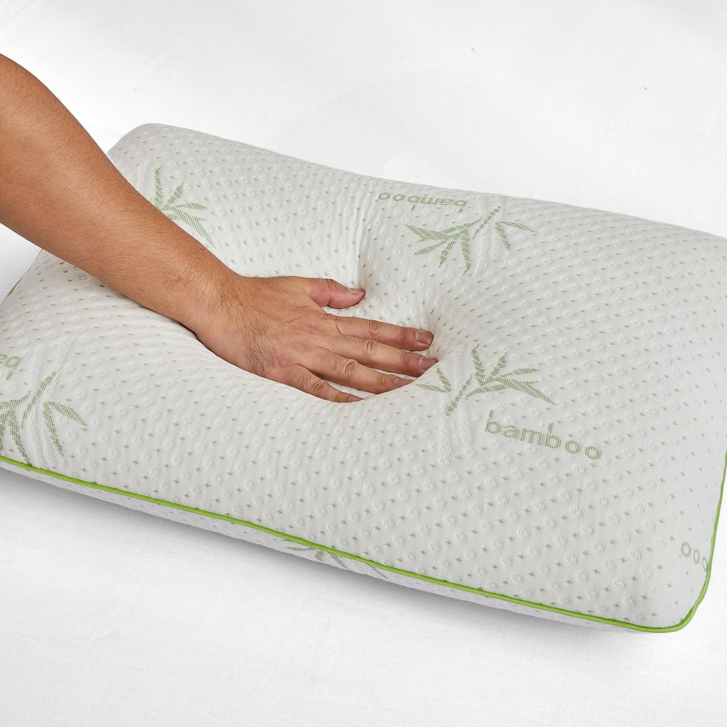Set Of 2-Bamboo Memory Foam Pillow With Removable Bamboo Rayon Cover - Hypoallergenic & Breathable- 60x40x13cm