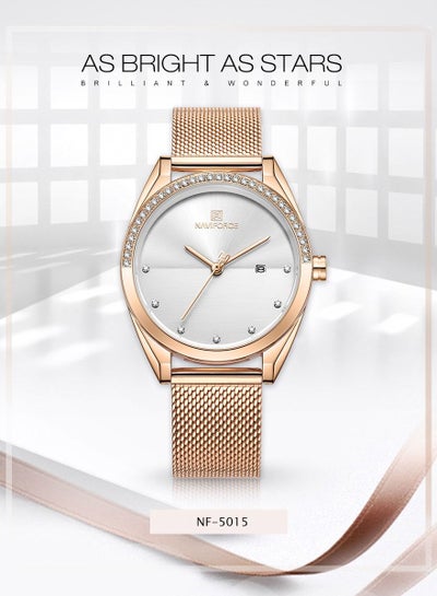 NAVIFORCE Luxury Fashion Simple Diamond Women Watch Stainless Steel Waterproof Wristwatches with Date NF5015