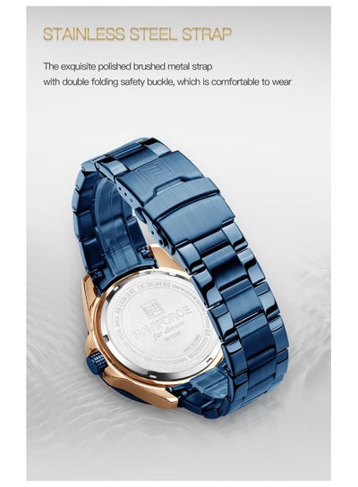 NAVIFORCE NF9198 Royal Blue Stainless Steel Analog Watch for Men - Rose Gold and Royal Blue