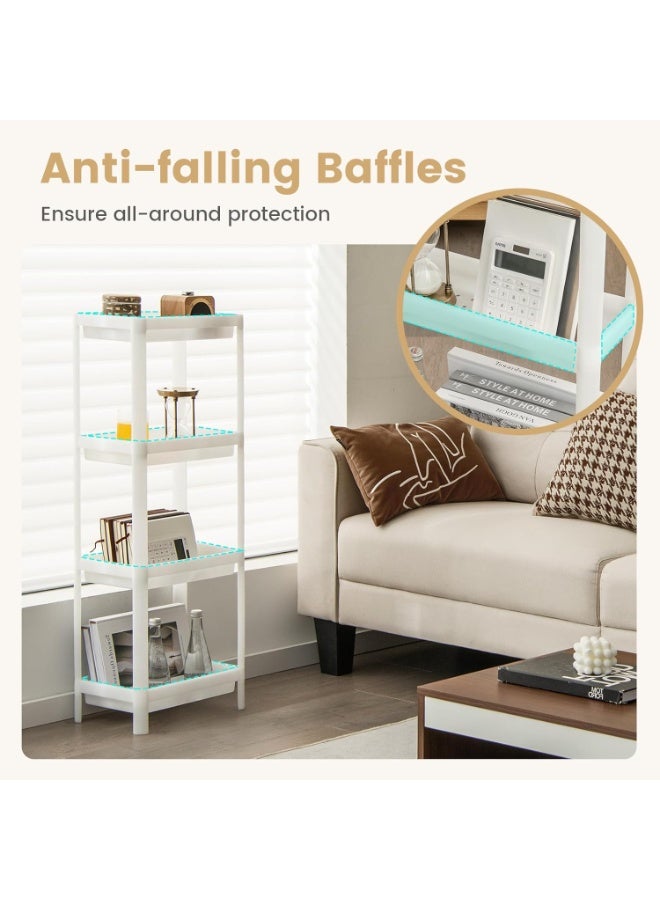 Eworld 4-Tier Bathroom Storage Shelves, White Detachable Utility Rack with Drainage Holes & Baffles, Freestanding Organizer for Kitchen, Laundry, and Under Sink Use
