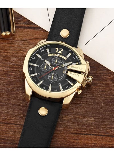CURREN Men Watches Luxury Gold Male Fashion Leather Strap Outdoor Casual Sport Wristwatch with Big Dial