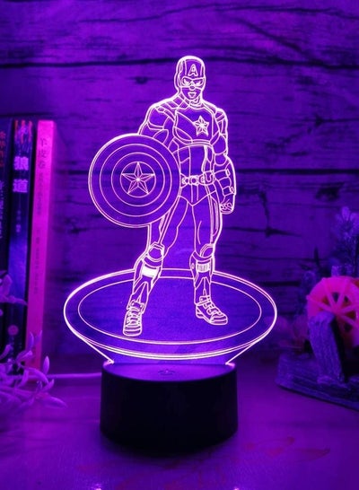 Multicolour Captain America 3D Night Light Lamp The Avengers Black Base 3D LED RGB Multicolor 7 Color Change USB Touch & Remote Control Lamp for Child Kids Bedroom Lamp Sleeping Light Boy Gift Xmas