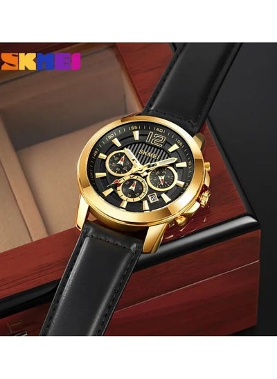 SKMEI Men Quartz Watch Three Dial Wristwatch Leather Strap Waterproof Watch Fashion Business Style For Men 1989