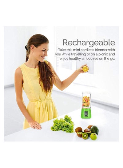 Portable Wireless Rechargeable 4 Blades USB Electric Blender Juicer Cup Plastic Fruit Grinder 380ml Juice Bottle Mini Automatic Smoothie Cider Device (Green)