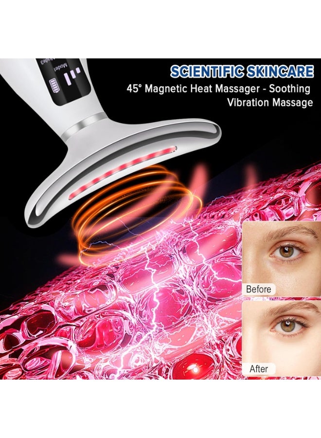 Eworld Neck Face Massager with 7 color modes LED Facial Massager with Heat 45±5°C, Microcurrent and Sonic Vibration for Anti-Aging, Wrinkle Reduction, Skin Firming & Neck Lifting