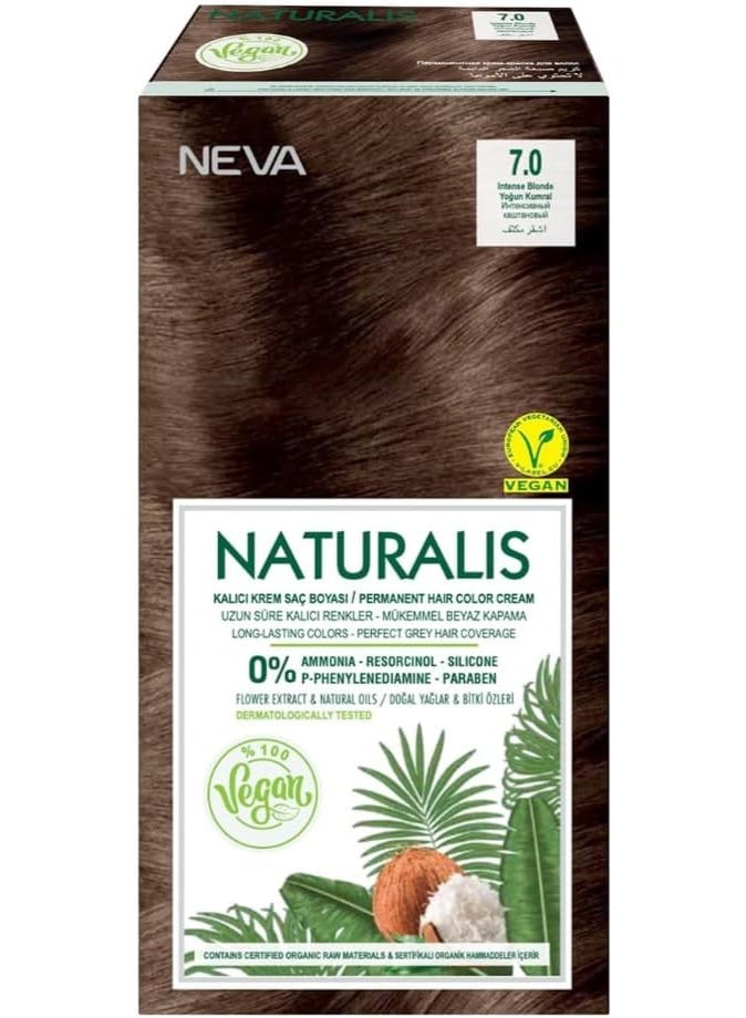 NEVA Naturalis Permanent Hair Dye Set, Vegan,100% Gray Coverage, Organic, No Harmful Chemicals, GMO-Free, Long-Lasting Shine - INTENSE BLONDE - 7.0