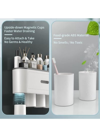 Wall Mounted Toothpaste Dispenser And Toothbrush Holder With Two Magnetic Cups