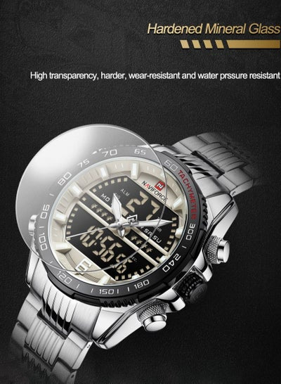 ساعة NAVIFORCE NF9195 للرجال بشاشة مزدوجة من الفولاذ المقاوم للصدأ مقاومة للماء رياضية رقمية عصرية Relogio Masculino