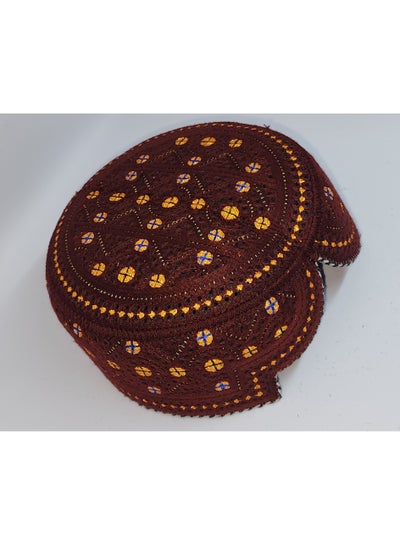 Traditional Sindhi Cap Topi is known as The Sindhi Kufi Handmade Woven Embroidery Use By Sindhis in Pakistan Essential Part Of Saraiki And Balochi Culture in Lal Mehndi with Multi Color