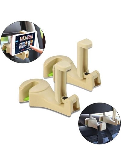 2 Pieces 2 in 1 Car Seat Hooks with Phone Holder, Universal Multi-Functional Vehicle Back Seat Hooks Cell Phone Holder Hook for Bag, Cloth Purse, Groceries