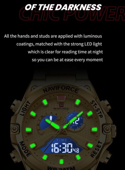 NAVIFORCE NF9207 ساعات رجالية عسكرية موضة كوارتز مضيئة عرض مزدوج مقاوم للماء ذكر LED إنذار رقمي Reloj Hombre